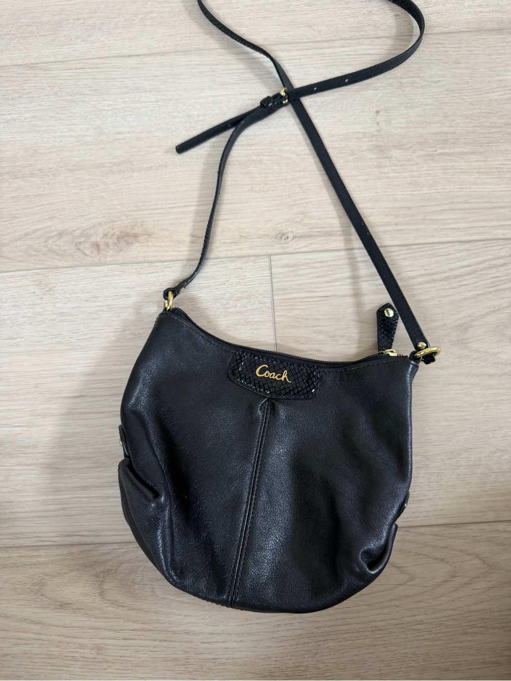 Coach Black Leather Crossbody with Gold Accent